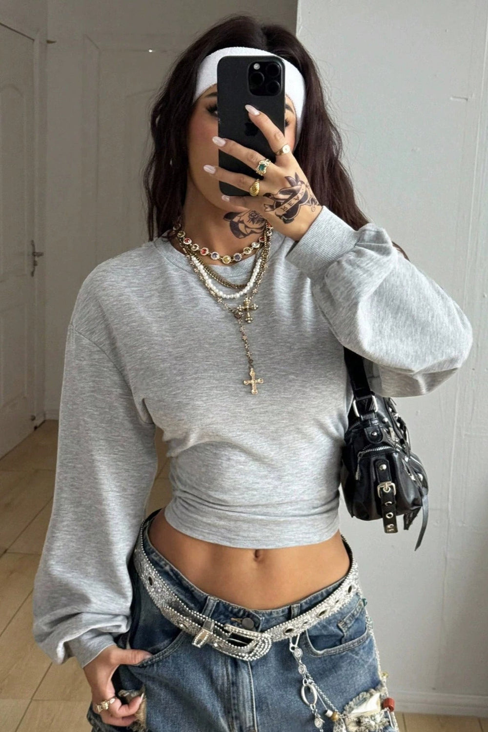 Sweatshirt mit Laternenärmeln und kurzem Schnitt