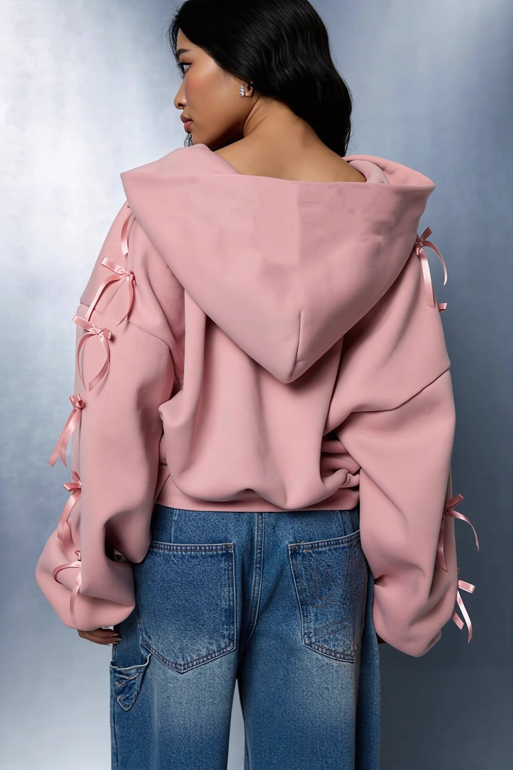 Hoodie mit kurzem Schnitt, Spitze und Schleifendetail