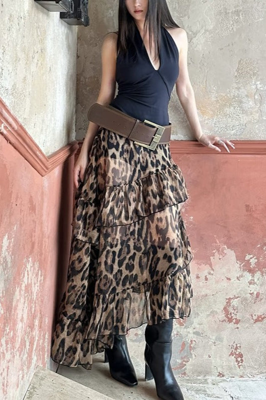 Locker geschnittener Rock mit Leopardenmuster