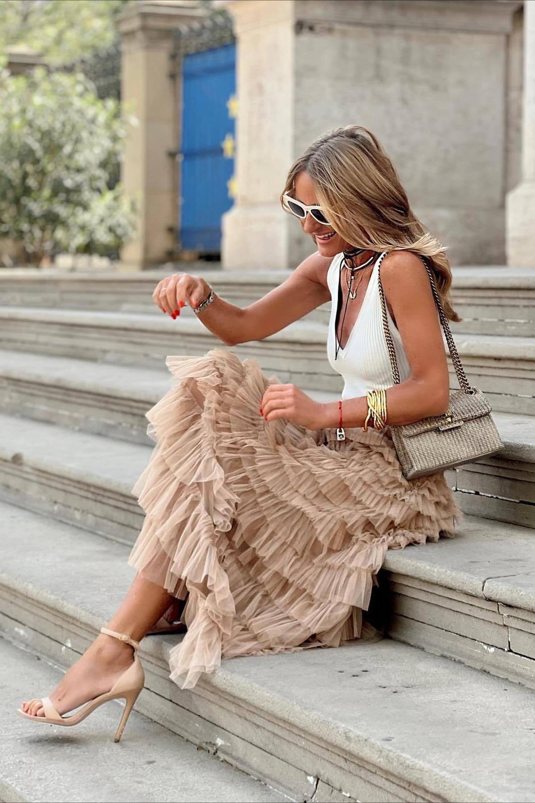 Rock mit hoher Taille und Netzdetails