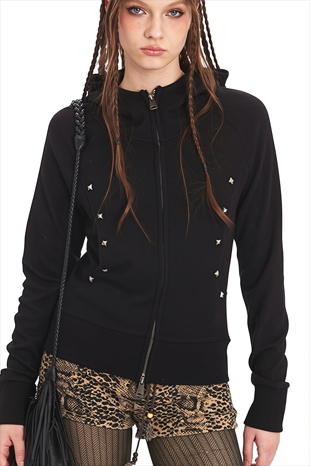 Figurbetonter Hoodie mit Reißverschluss und Strass