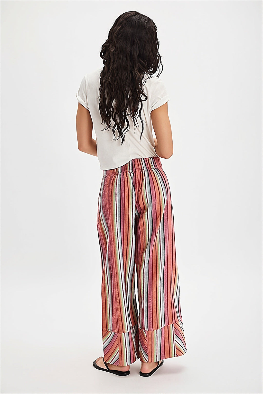 Hose mit weitem Bein, hoher Taille und Streifenmuster