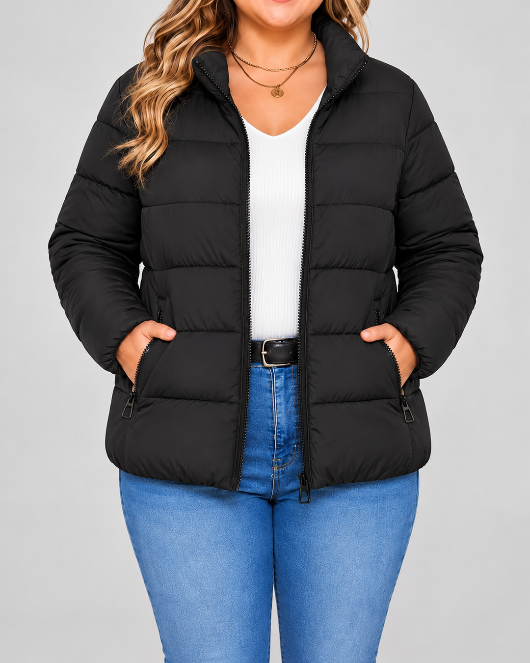 Steppjacke mit Reißverschlusstaschen und Stehkragen