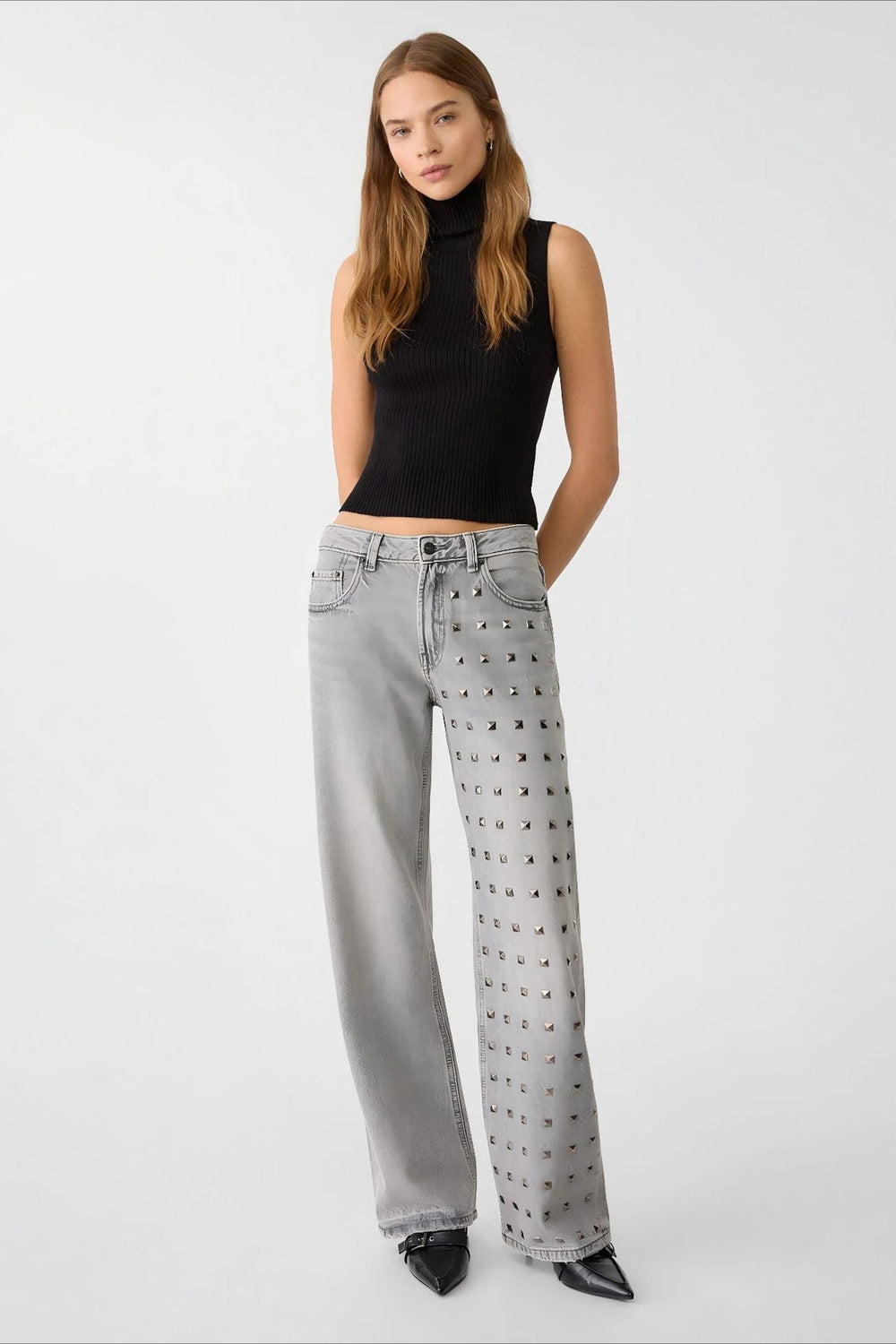 Jeans mit weitem Bein in Grau