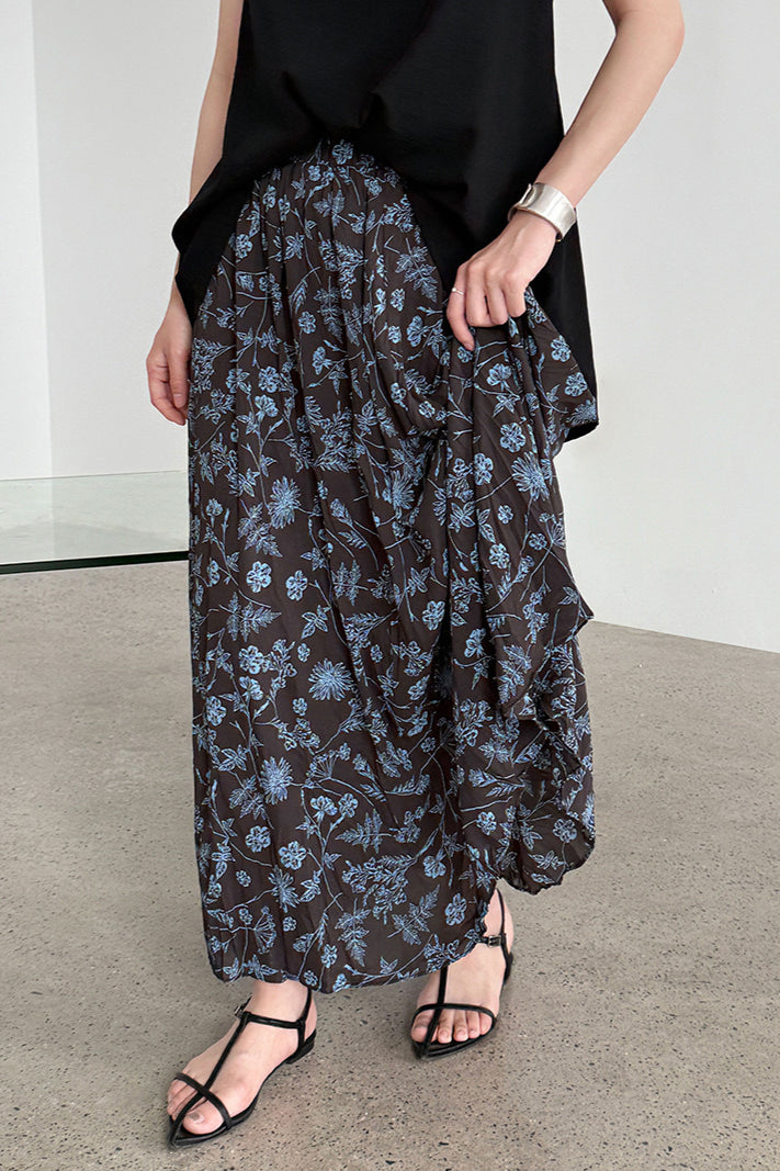 Rock mit A-Linie, hoher Taille und Falten in Blau