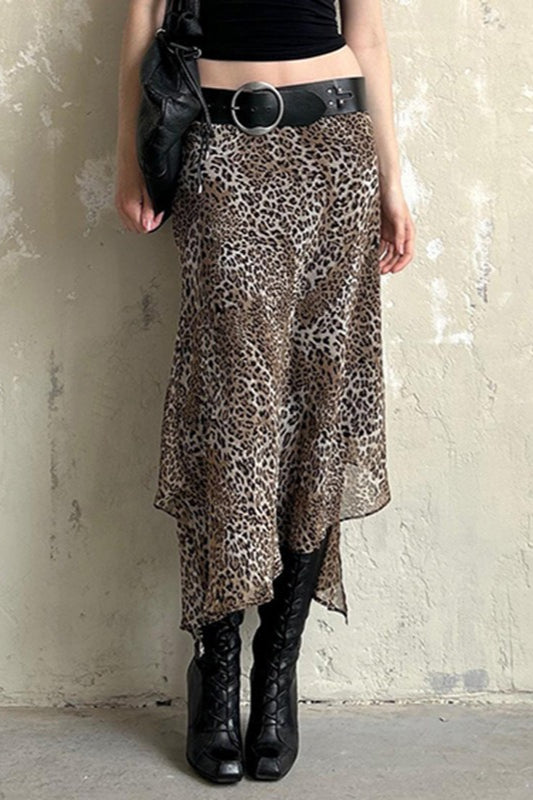 Asymmetrischer Rock mit Leopardenmuster in Braun