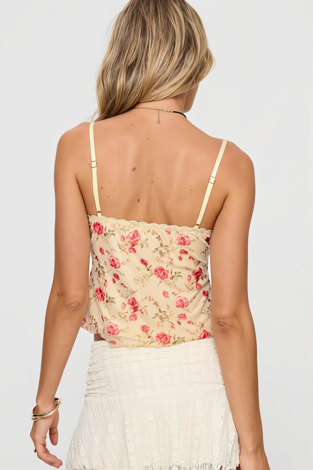 Cami-Top mit Neckholder, Blumenmuster und Spitze