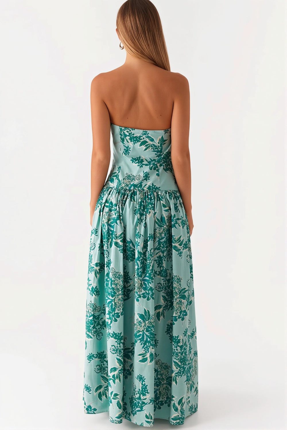 Trägerloses Maxikleid mit Druck in Grün