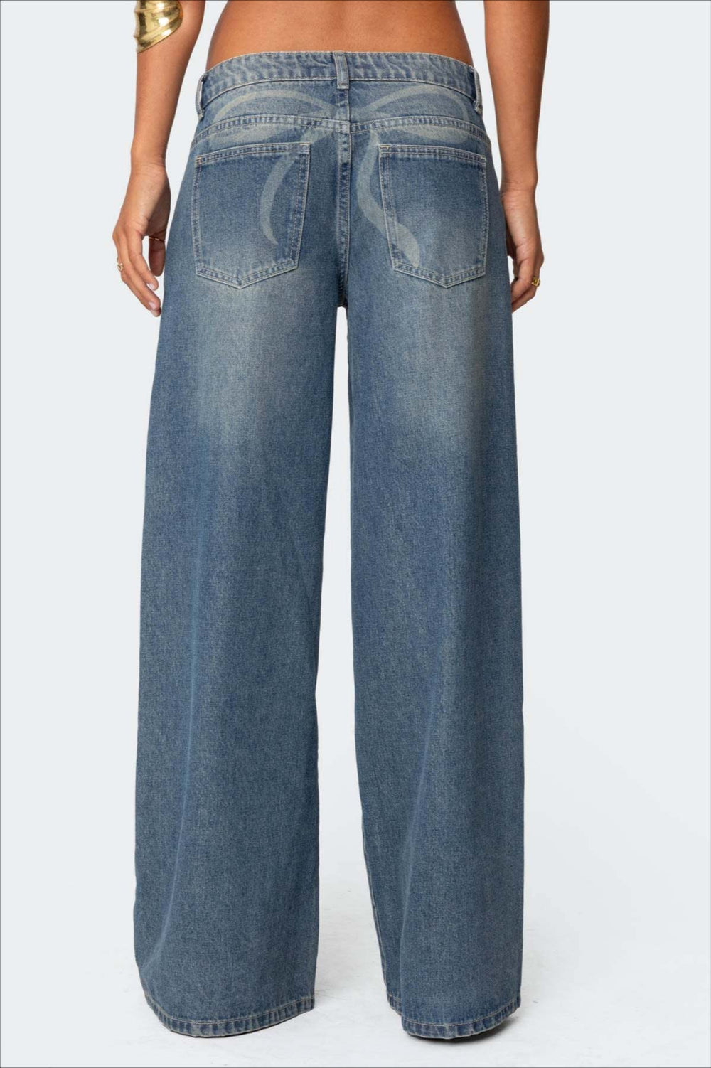 Locker geschnittene Jeans mit weitem Bein und Druck