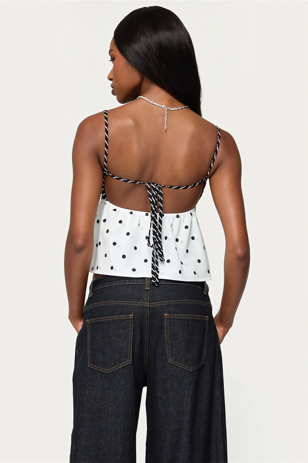 Cami-Top mit Punktemuster, Streifenmuster und Schleifendetail
