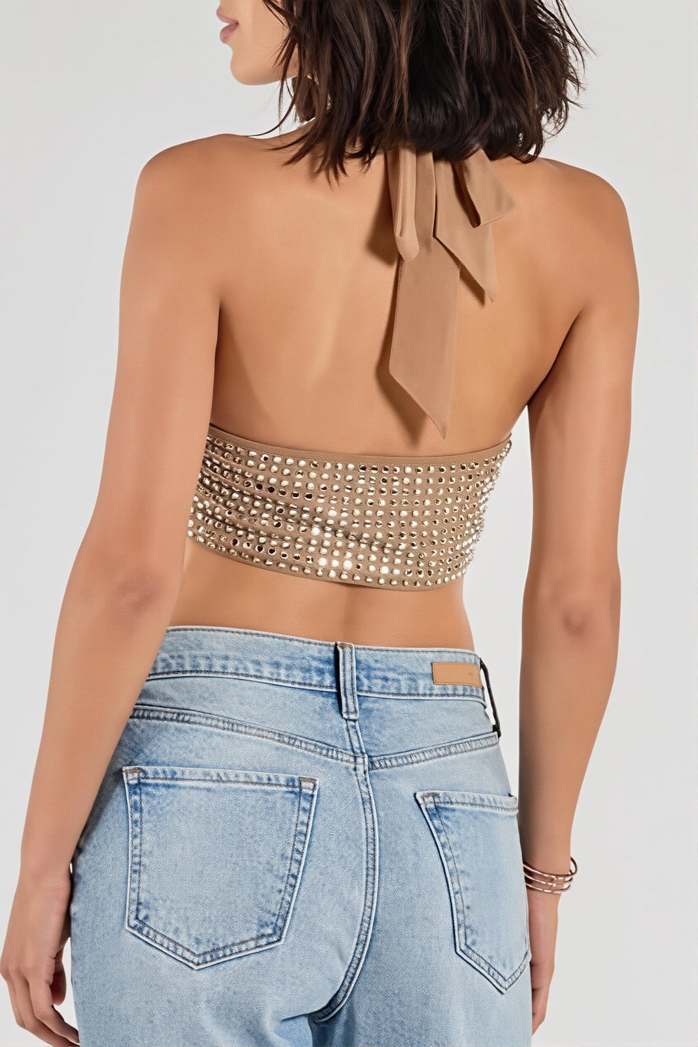Top mit Neckholder, Netzdetails und Strass