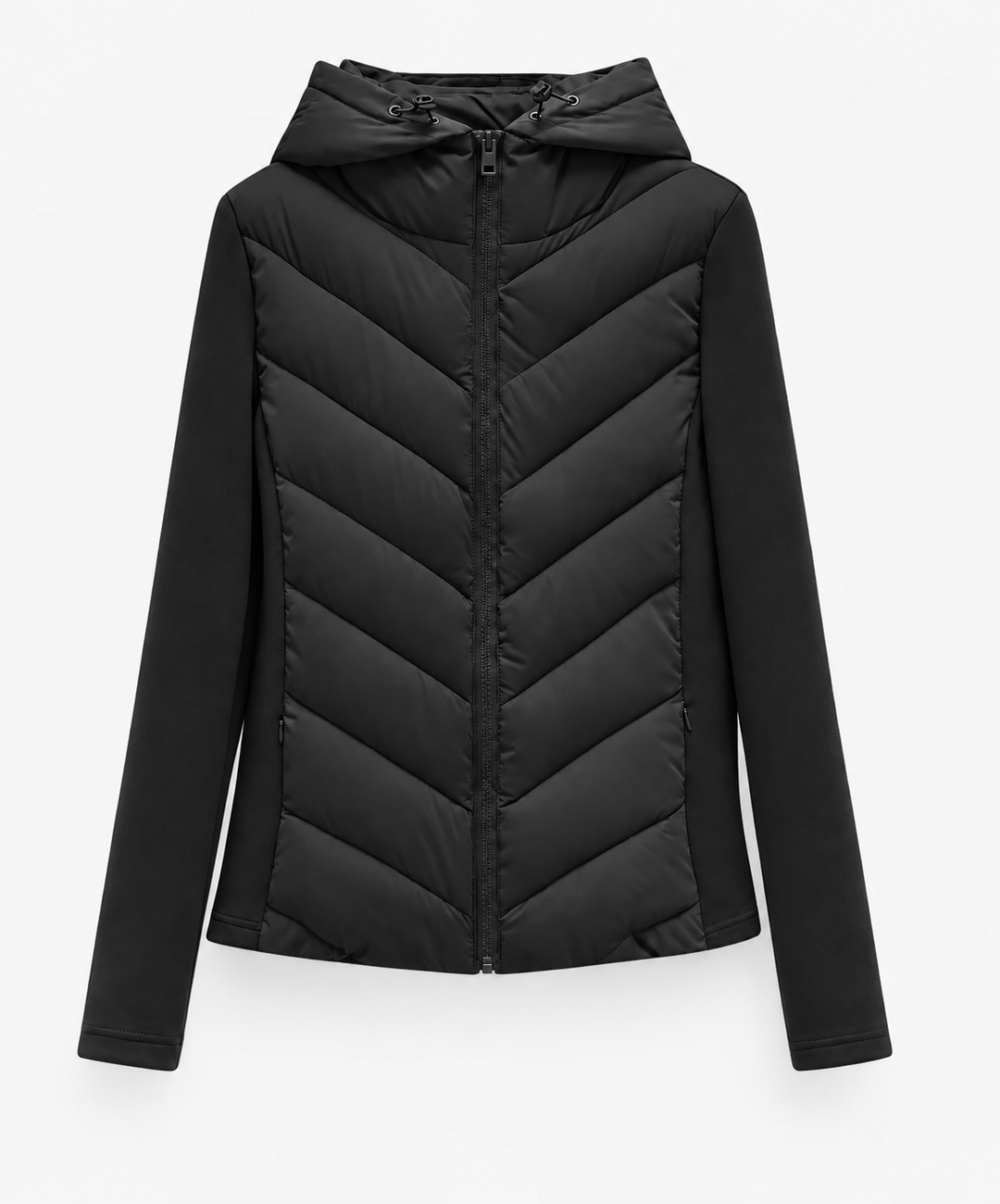 Gesteppte Steppjacke mit Kapuze, Reißverschluss vorne und Chevron-Steppung