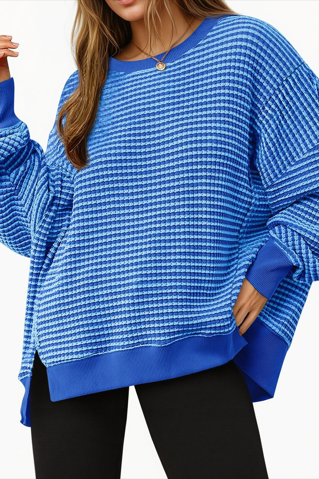 Locker geschnittenes Sweatshirt mit Streifenmuster und Farbblockmuster