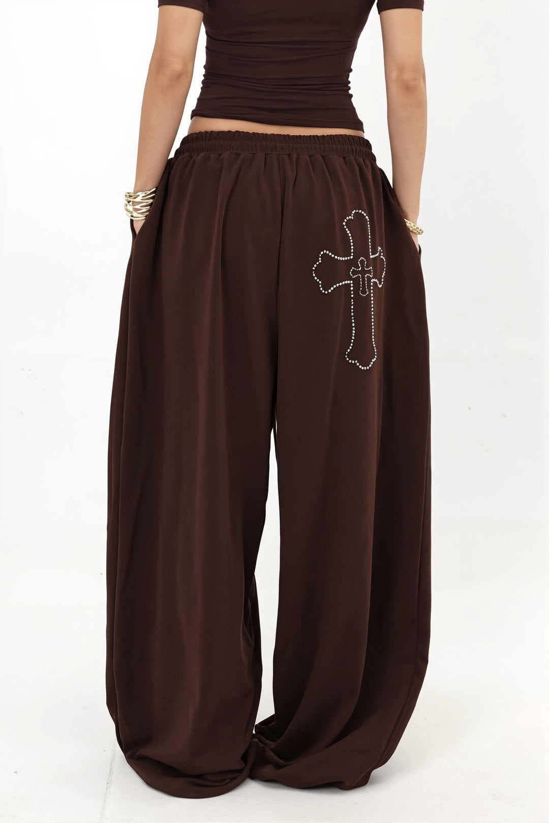 Hose mit weitem Bein und Strass