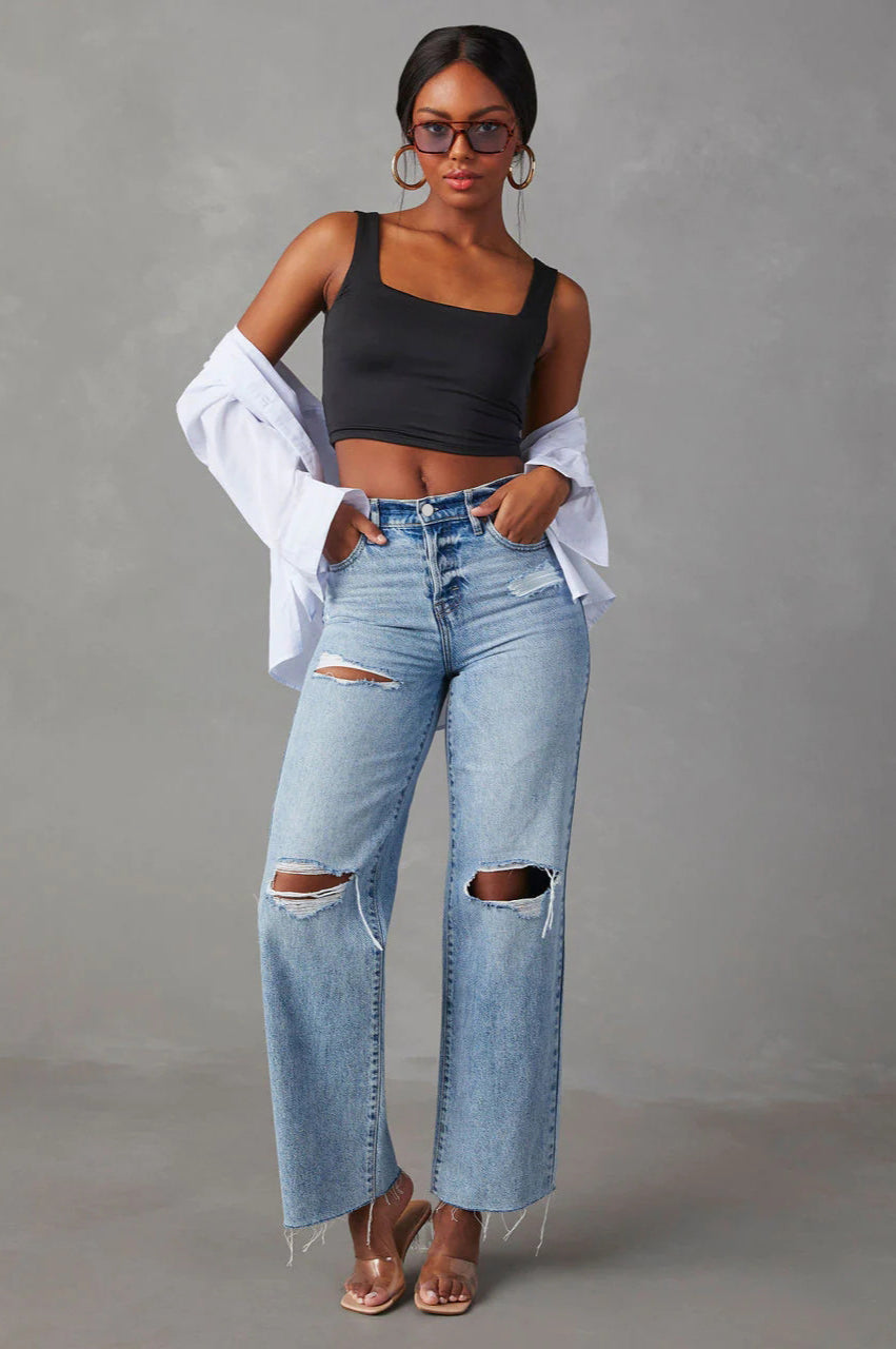 Jeans mit hoher Taille in Blau – Ausführung 2