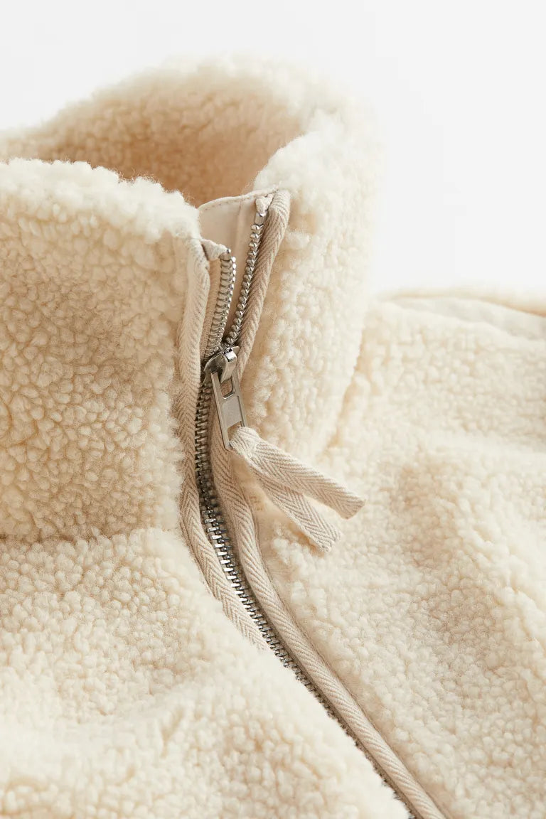 Oversize-Teddyfleecejacke mit Stehkragen und Reißverschluss vorne