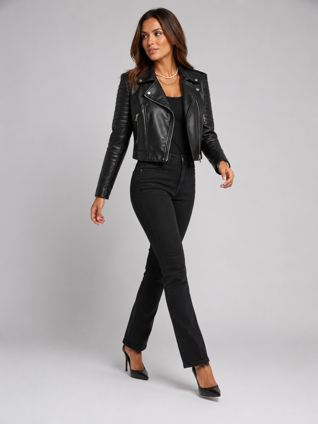 Bikerjacke aus Kunstleder mit asymmetrischem Reißverschluss