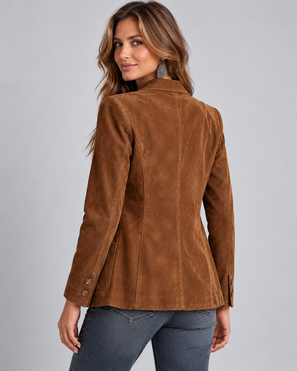 Brauner Blazer in Wildlederoptik mit Reverskragen und Brusttasche