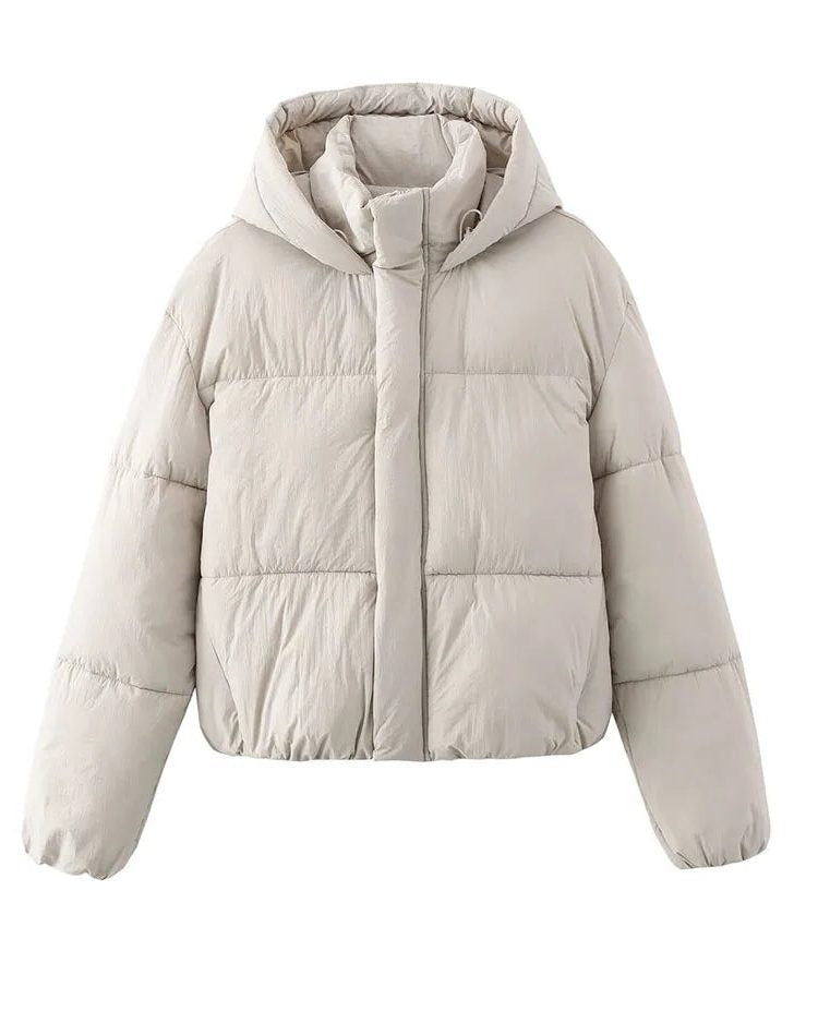 Kurze Steppjacke mit Kapuze und Reißverschluss vorne