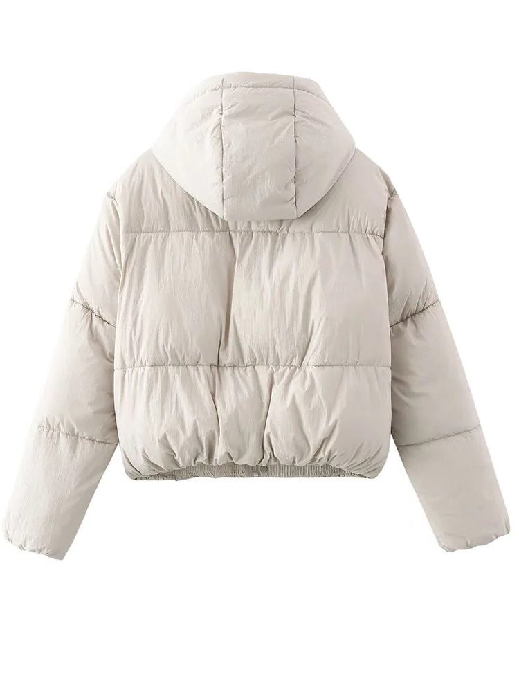 Kurze Steppjacke mit Kapuze und Reißverschluss vorne