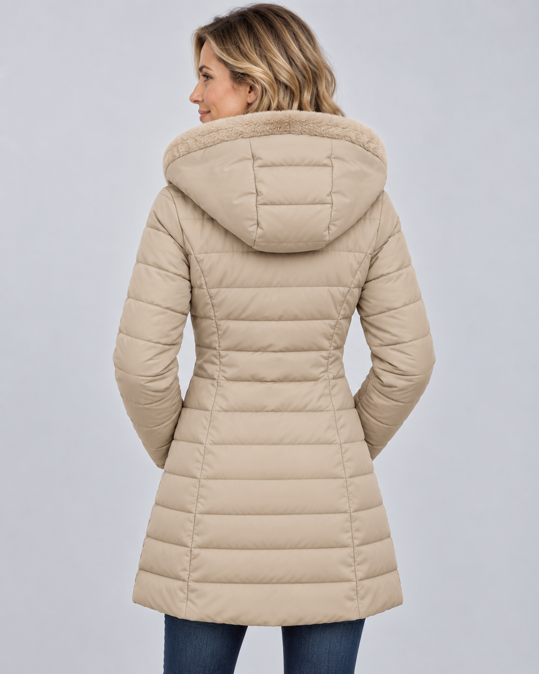 Steppjacke mit Kapuze, Fleecefutter und Reißverschluss vorne