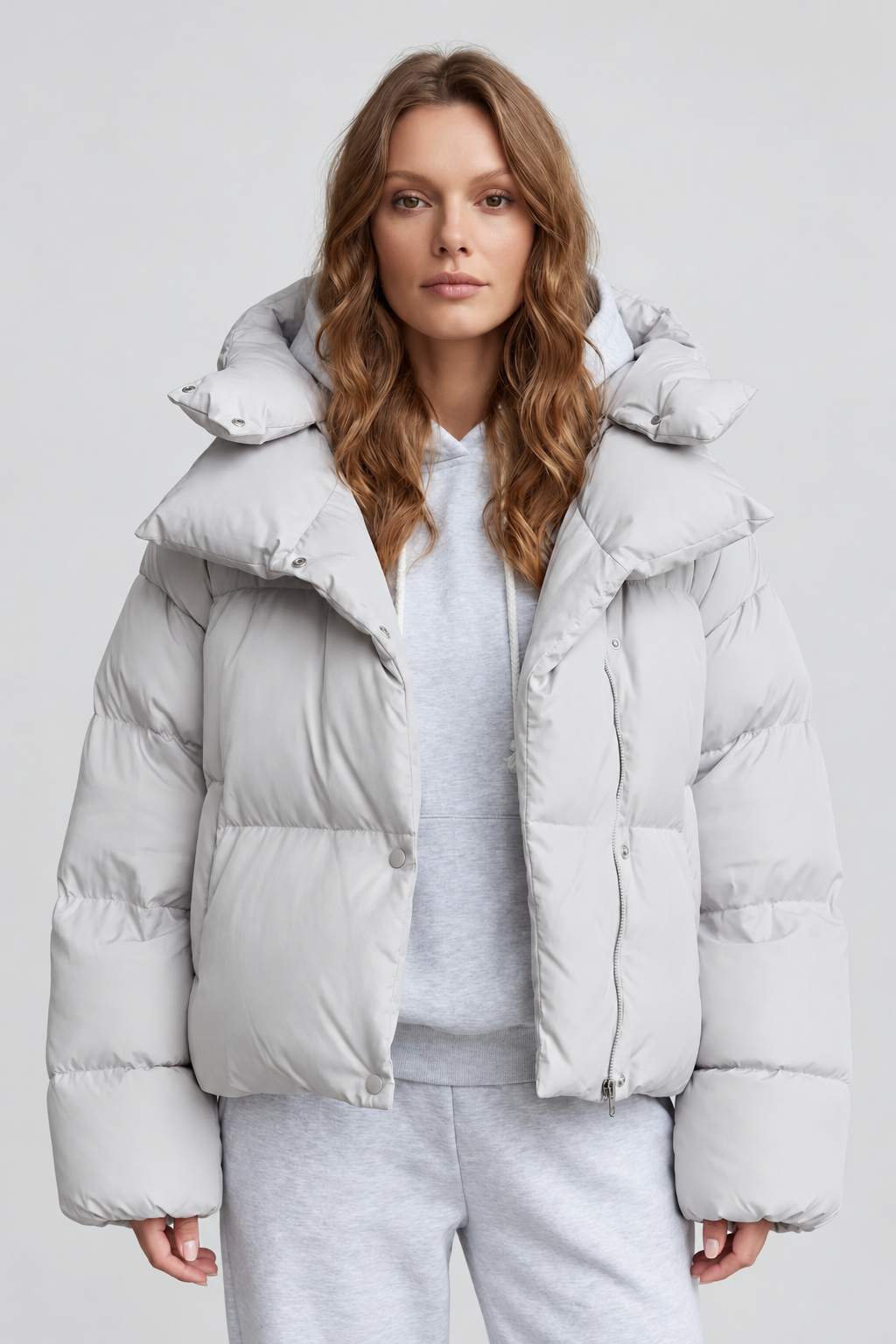 Oversize-Steppjacke mit wattierter Kapuze