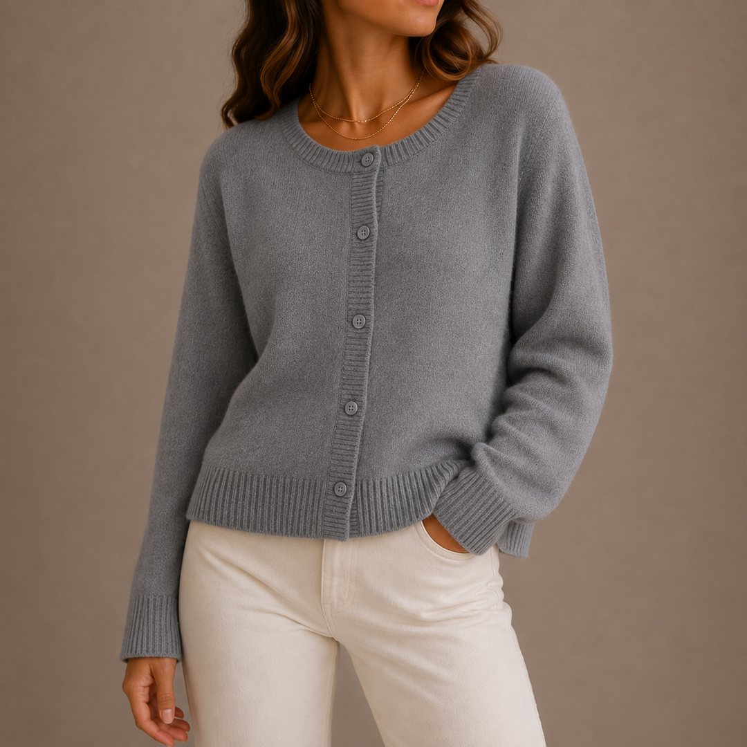 Strick-Cardigan mit Rundhalsausschnitt, Knopfleiste und Rippbündchen
