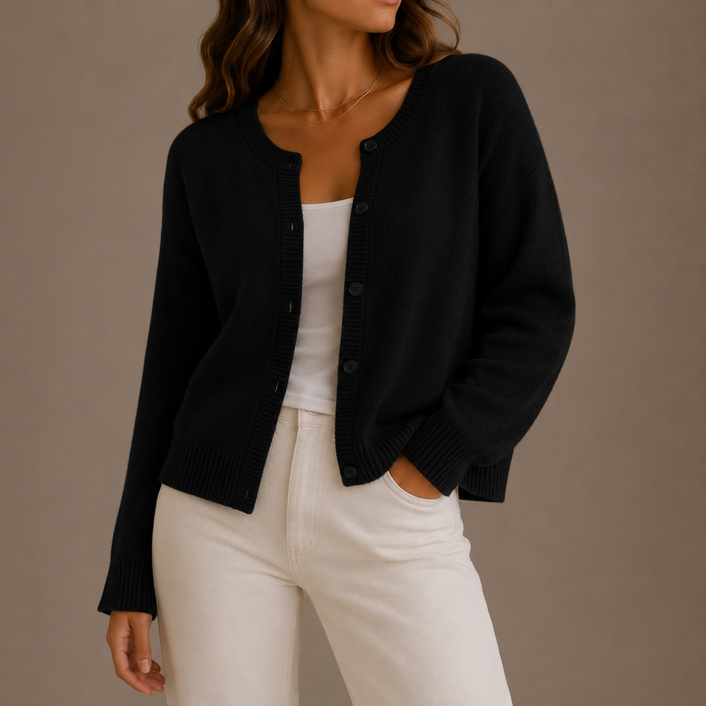 Strick-Cardigan mit Rundhalsausschnitt, Knopfleiste und Rippbündchen