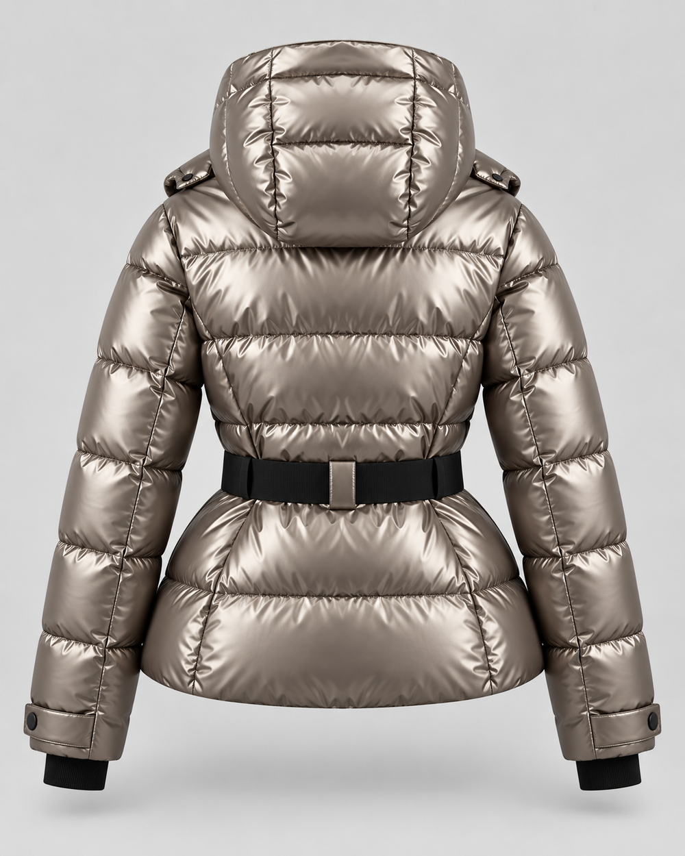Steppjacke mit Gürtel, abnehmbarer Kapuze und Reißverschlusstaschen