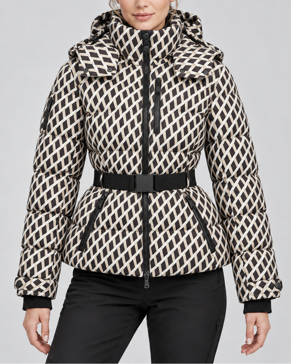 Steppjacke mit Gürtel, abnehmbarer Kapuze und Reißverschlusstaschen