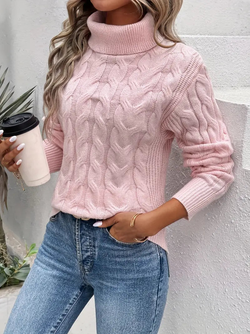 Rollkragenpullover mit Zopfmuster