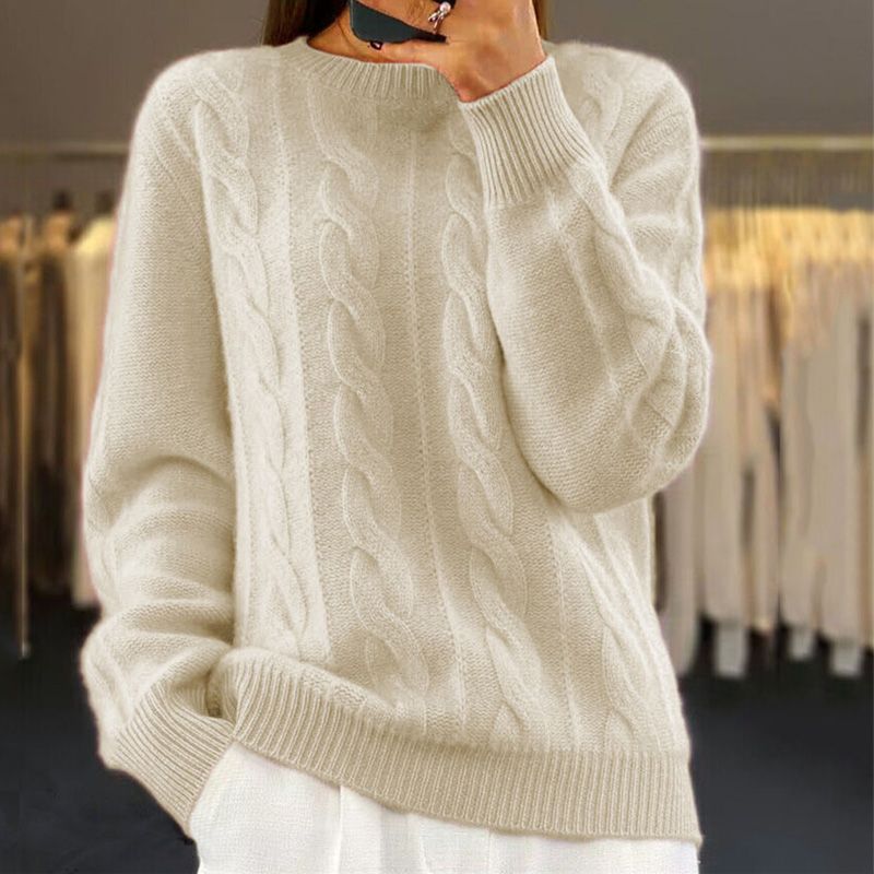 Pullover mit Zopfmuster und Rundhalsausschnitt