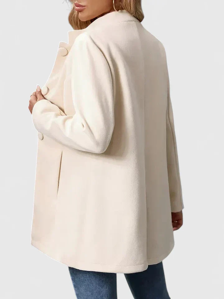 Taillierte lange Jacke mit Stehkragen und Knopfleiste