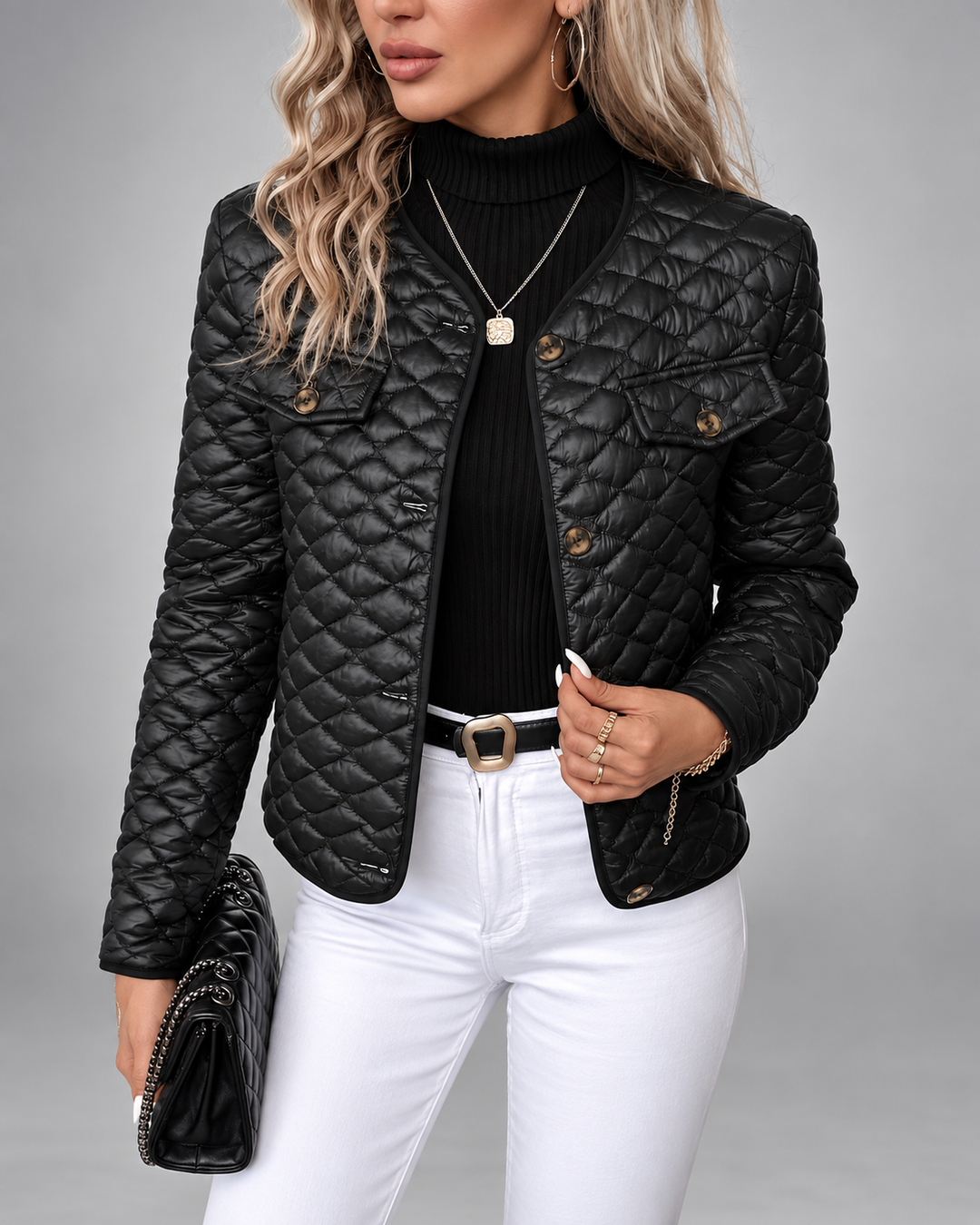 Steppjacke mit Knopfleiste und Brusttaschen