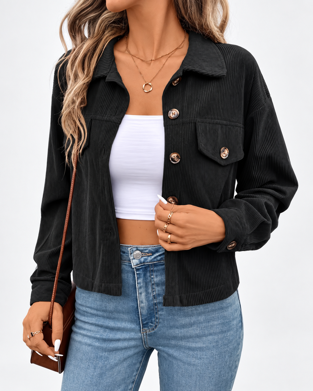 Hemdjacke aus Cord mit Brusttaschen und Knopfleiste
