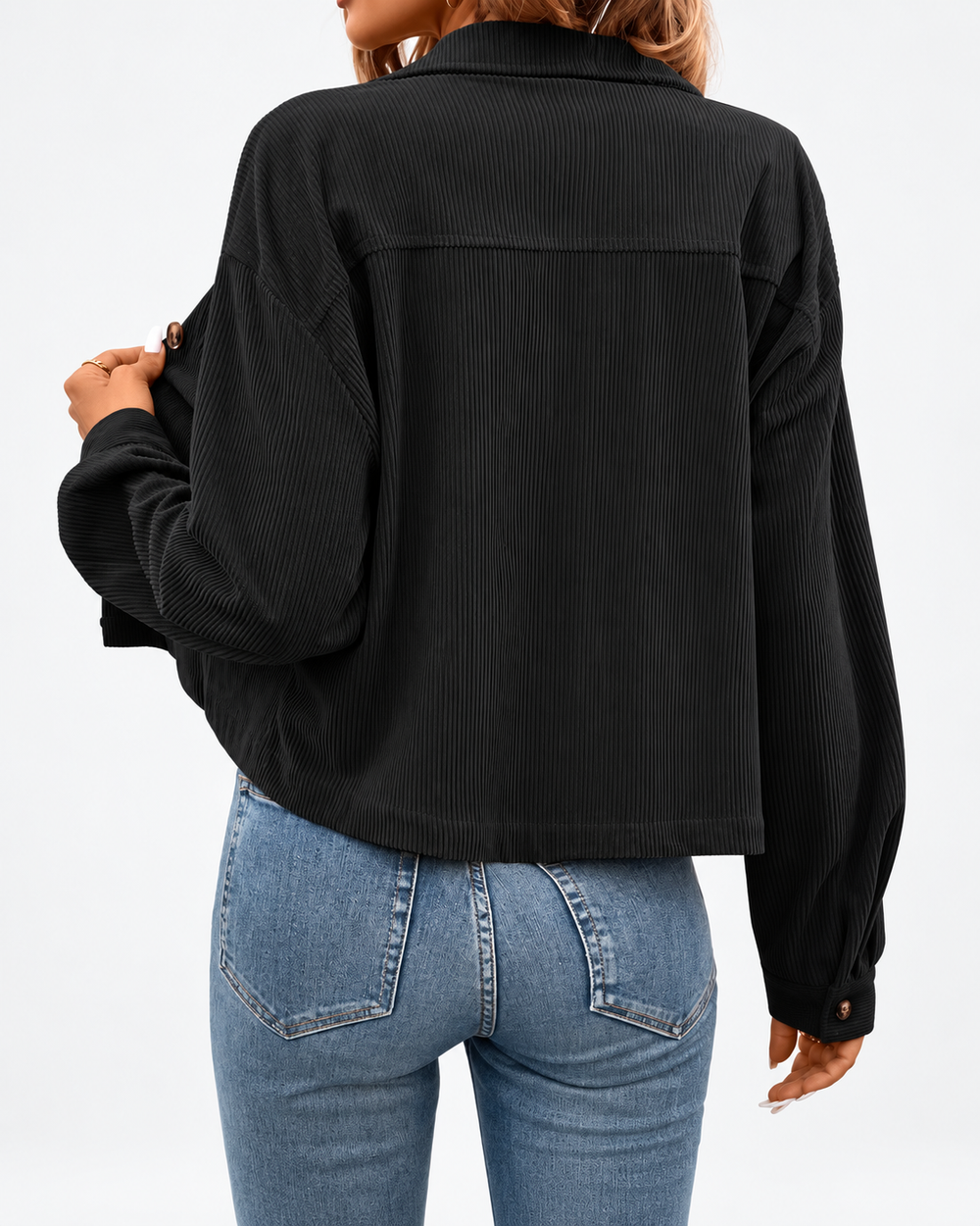 Hemdjacke aus Cord mit Brusttaschen und Knopfleiste