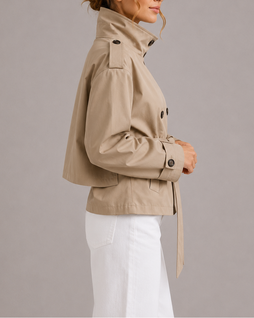Kurzer Trenchcoat mit Gürtel und Stehkragen