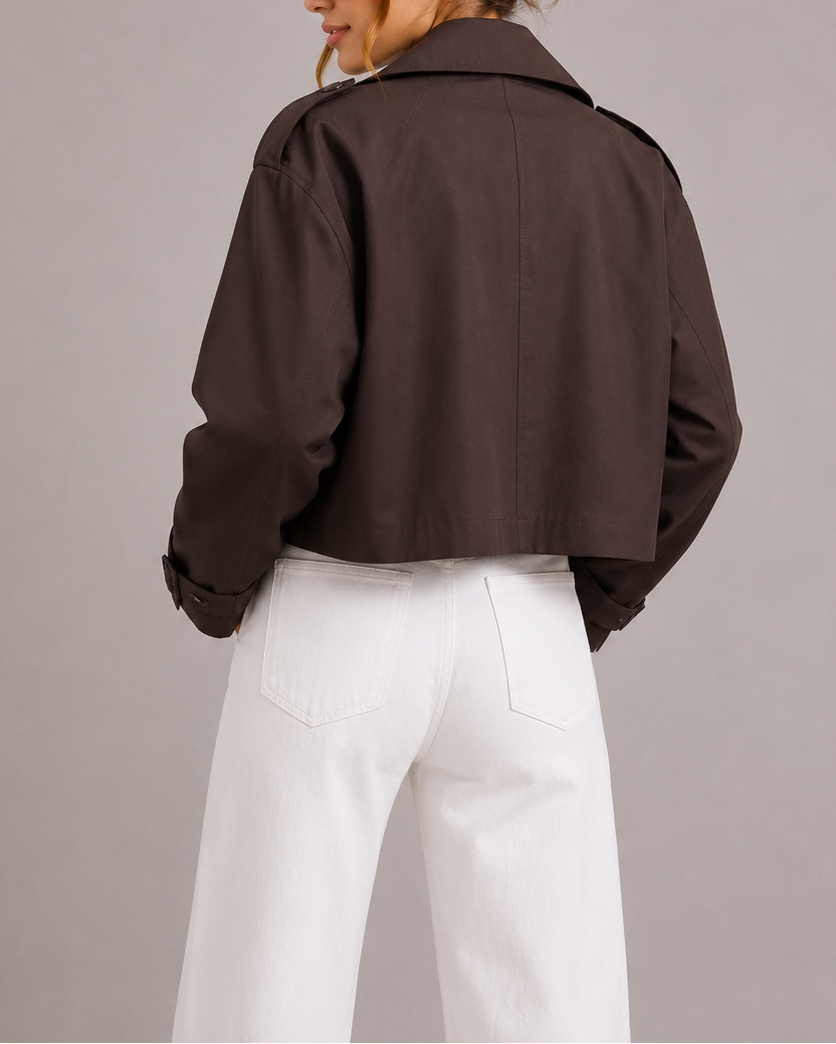 Kurzer zweireihiger Trenchcoat mit Oversize-Reverskragen