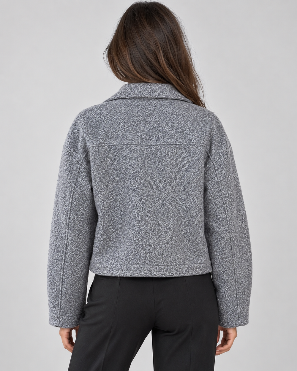 Kurze Jacke aus Wollmischung mit Reißverschluss vorne und Kragen