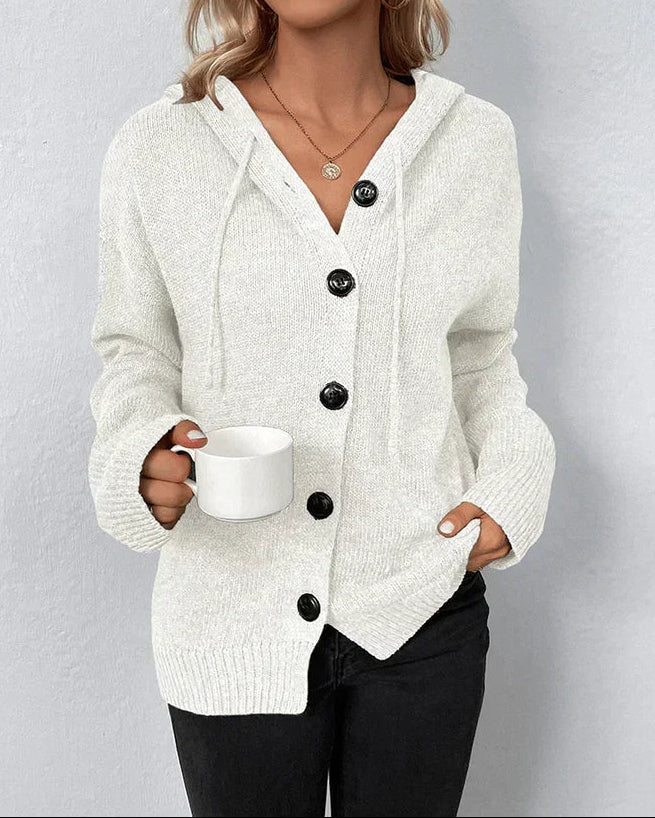 Strickjacke mit Kapuze und Knopfleiste