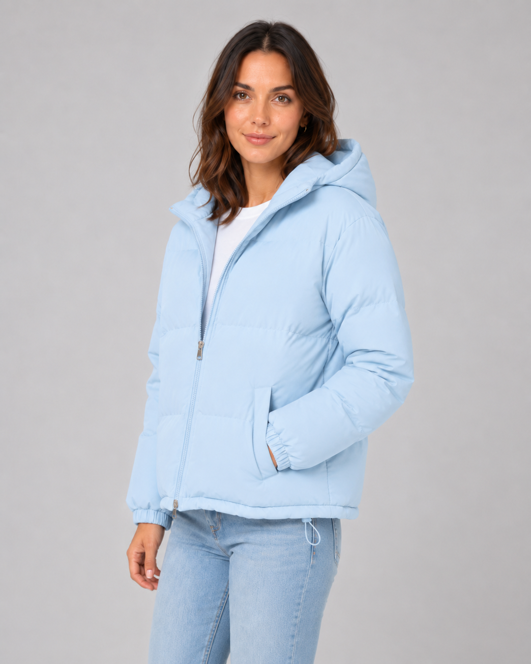 Gesteppte Steppjacke mit Kapuze und Tunnelzug am Saum