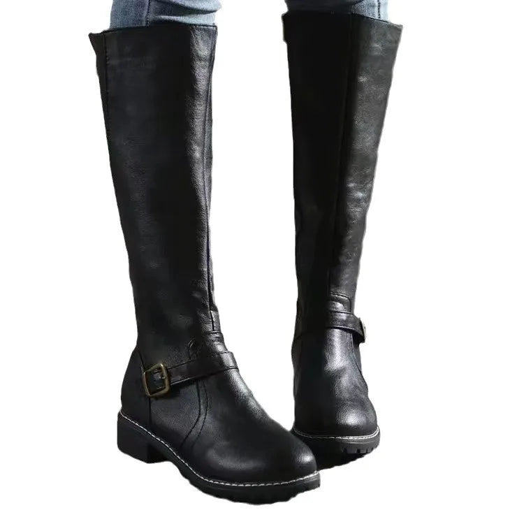 Kniehohe Reitstiefel aus Kunstleder mit Schnalle