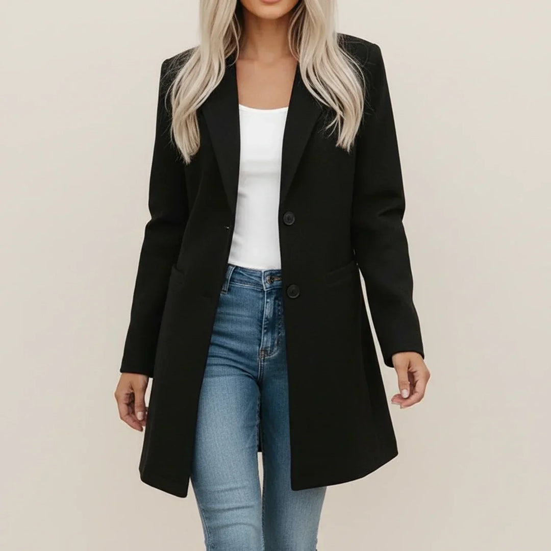 Langer Blazer mit Reverskragen und Taschen vorne