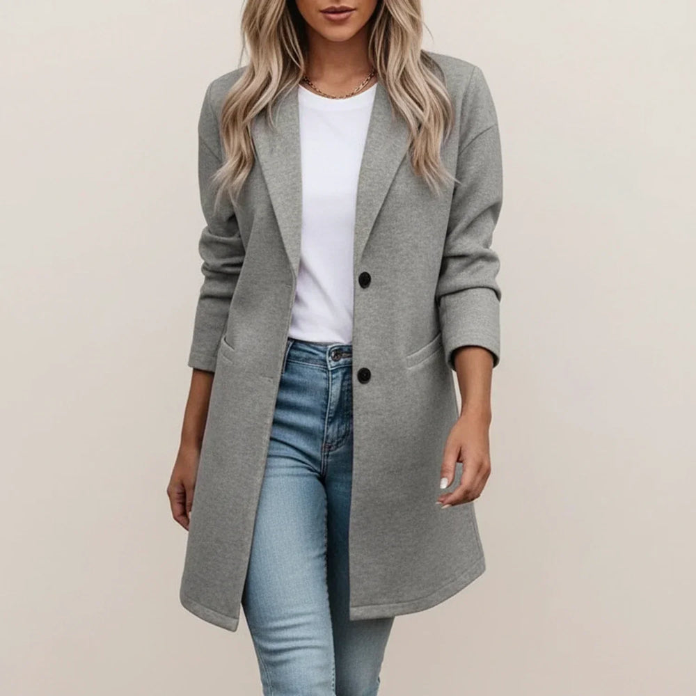 Langer Blazer mit Reverskragen und Taschen vorne