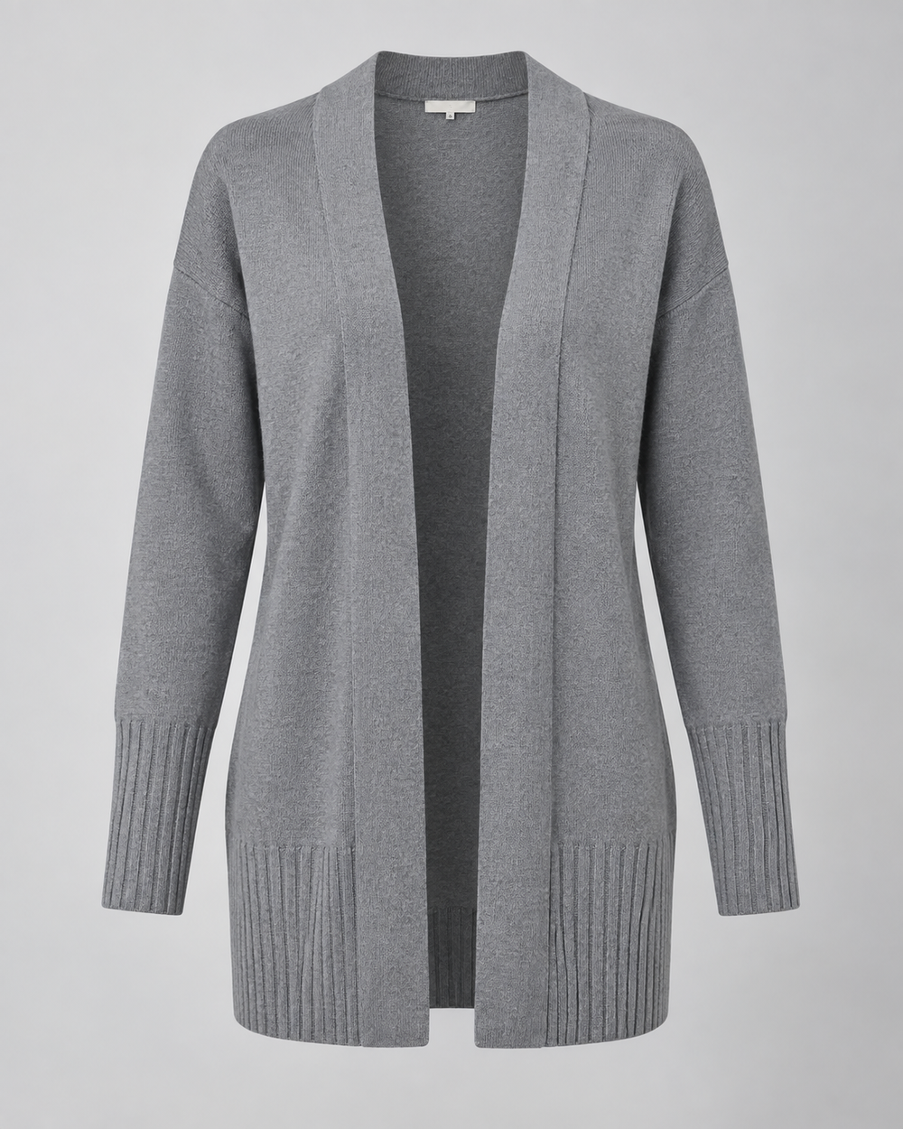 Lange Strickjacke mit offener Front und Rippbündchen