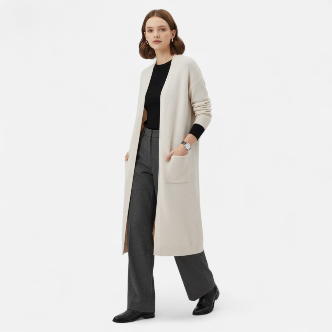 Lange Strickjacke ohne Verschluss mit Taschen