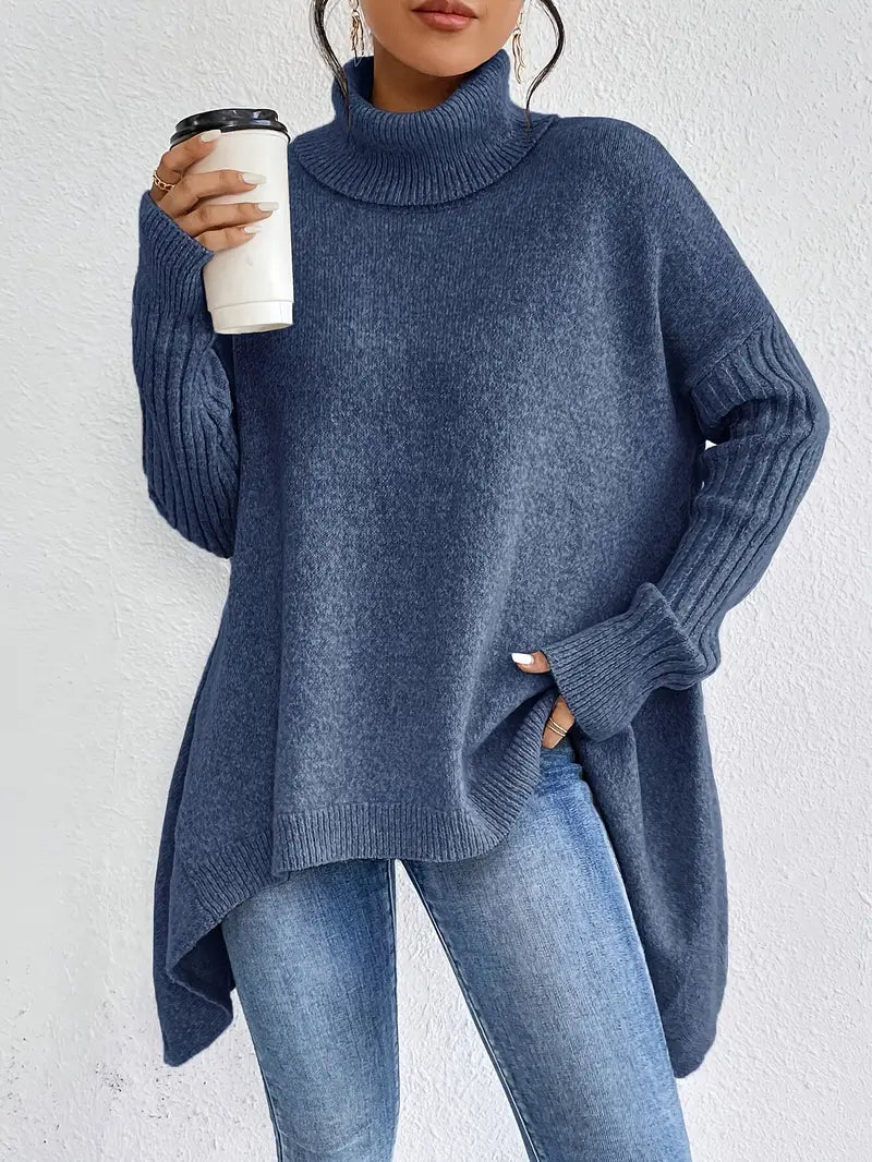 Oversize-Rollkragenpullover mit gerippten Ärmeln