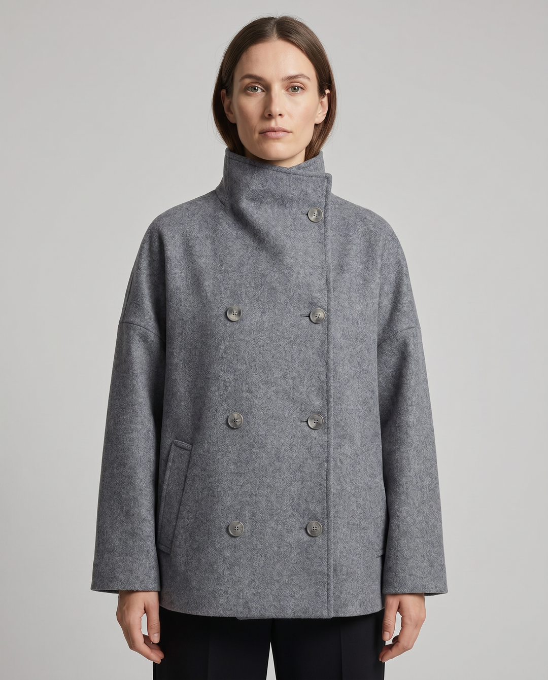 Oversize-Mantel mit Stehkragen und doppelreihiger Knopfleiste