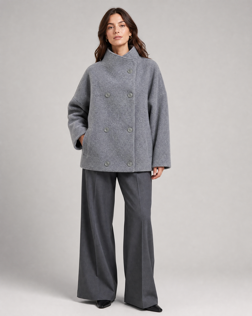 Oversize-Mantel mit Stehkragen und doppelreihiger Knopfleiste