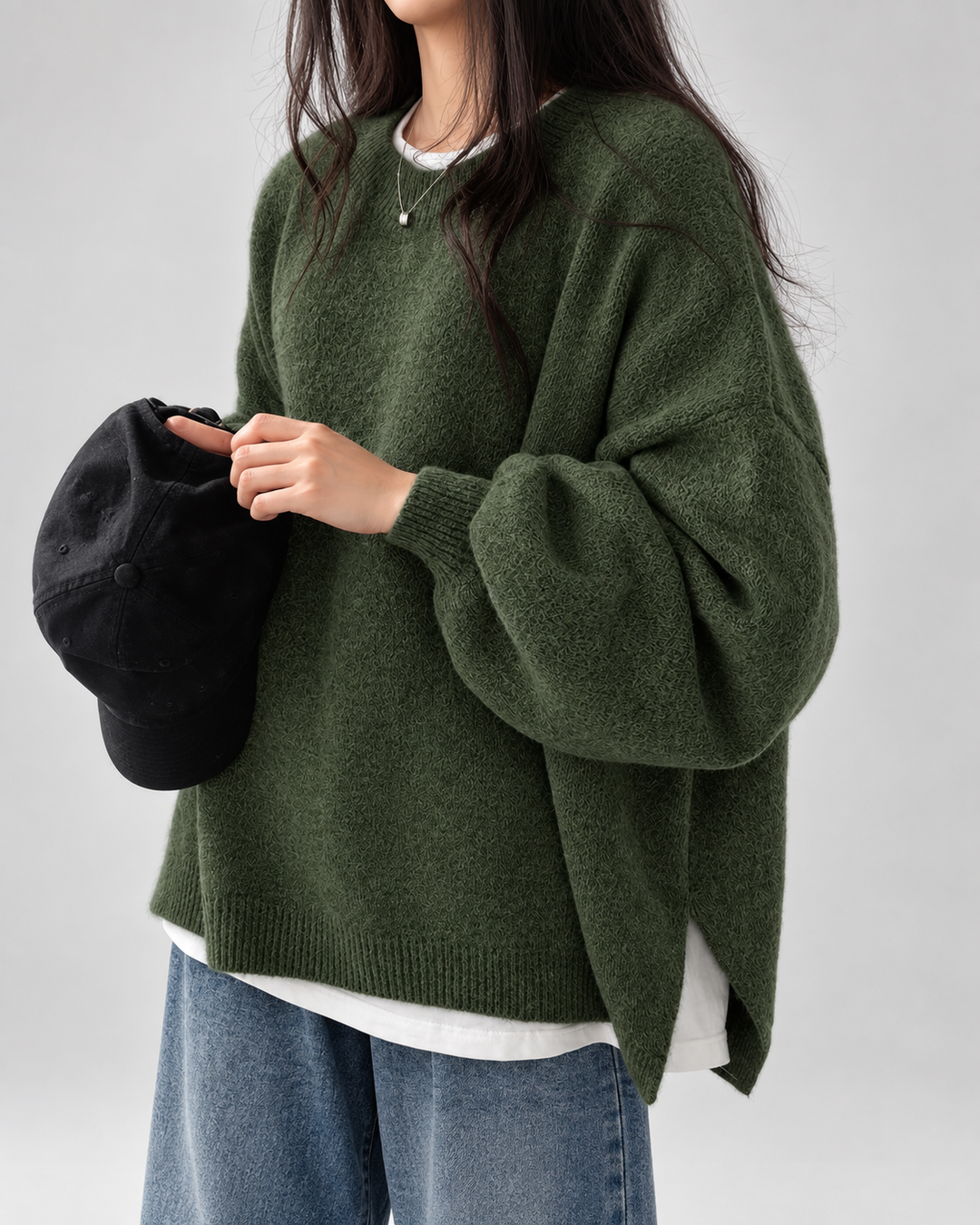 Oversize-Pullover aus weichem Strick mit Rundhalsausschnitt